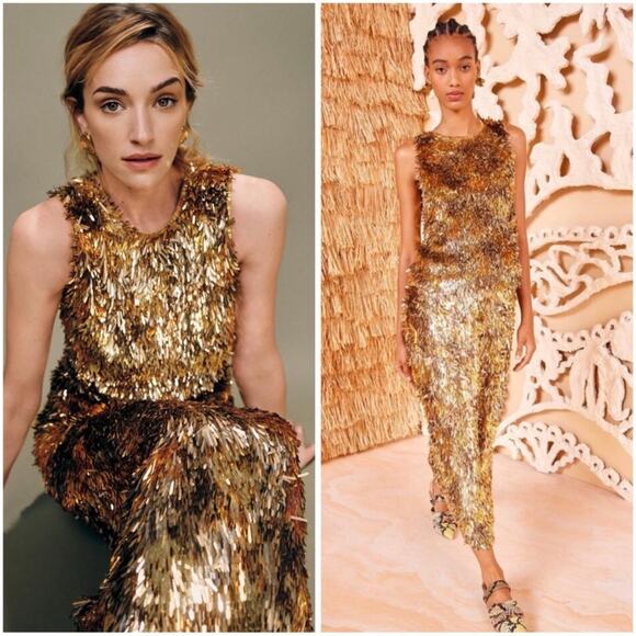 Ulla Johnson Beatriz Gold Sleeveless Fringe Sparkle Silk Top Size 2 - Picture 1 of 10